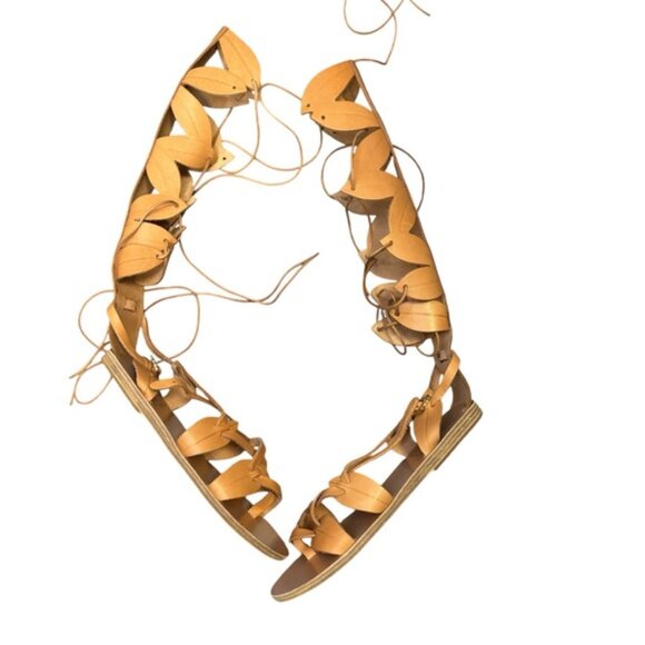 ANICENT GREEK SANDALS Tan Leather 'Filareskia' High Gladiator Sandals 38 New* - Picture 2 of 9